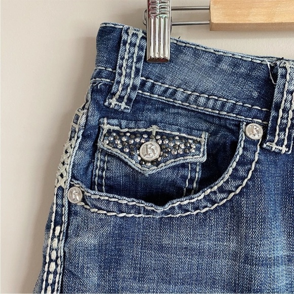 Rock & Roll Cowgirl Mid Rise Bootcut Jeans Sz 32 x 32 Bling Pocket - Picture 6 of 13